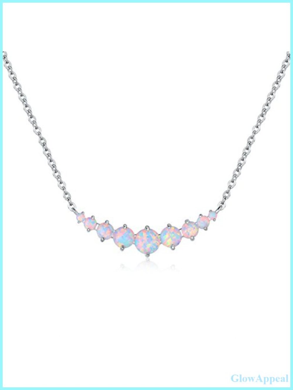 18K White Gold Plated Created White Opal Graduated Necklace 18"